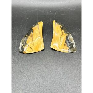 Large Abstract Enamel Swirl Earrings Gold Black Statement Dangle Jewelry 2.5"